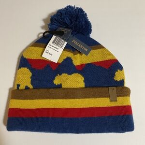 Pendleton Mens' Blue and Yellow Pom-Pom Beanie